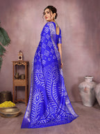 Anaita Blue Pure Bandhej Silk Saree With Zari Weaving Work | Grocsy