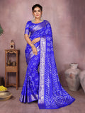 Anaita Blue Pure Bandhej Silk Saree With Zari Weaving Work | Grocsy