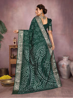 Anaita Dark Green Pure Bandhej Silk Saree With Zari Weaving Work | Grocsy
