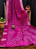 Anaita Magenta Pure Bandhej Silk Saree With Zari Weaving Work | Grocsy