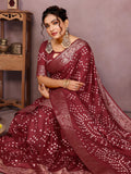 Anaita Maroon Pure Bandhej Silk Saree With Zari Weaving Work | Grocsy