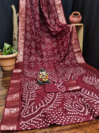 Anaita Maroon Pure Bandhej Silk Saree With Zari Weaving Work | Grocsy