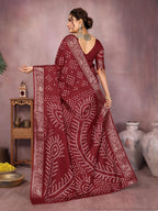 Anaita Maroon Pure Bandhej Silk Saree With Zari Weaving Work | Grocsy