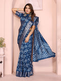 Anaita Navy Pure Bandhej Silk Saree With Zari Weaving Work | Grocsy