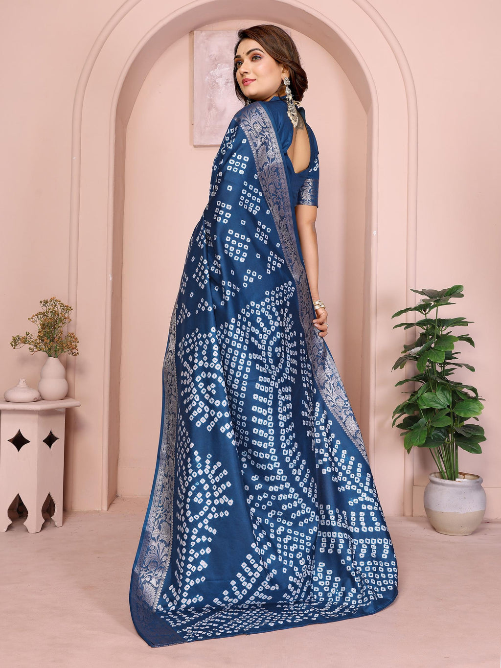 Anaita Navy Pure Bandhej Silk Saree With Zari Weaving Work | Grocsy