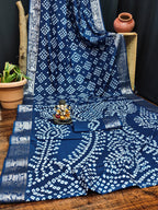 Anaita Navy Pure Bandhej Silk Saree With Zari Weaving Work | Grocsy