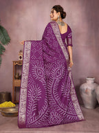 Anaita Purple Pure Bandhej Silk Saree With Zari Weaving Work | Grocsy