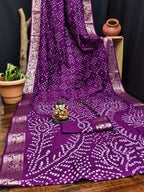 Anaita Purple Pure Bandhej Silk Saree With Zari Weaving Work | Grocsy