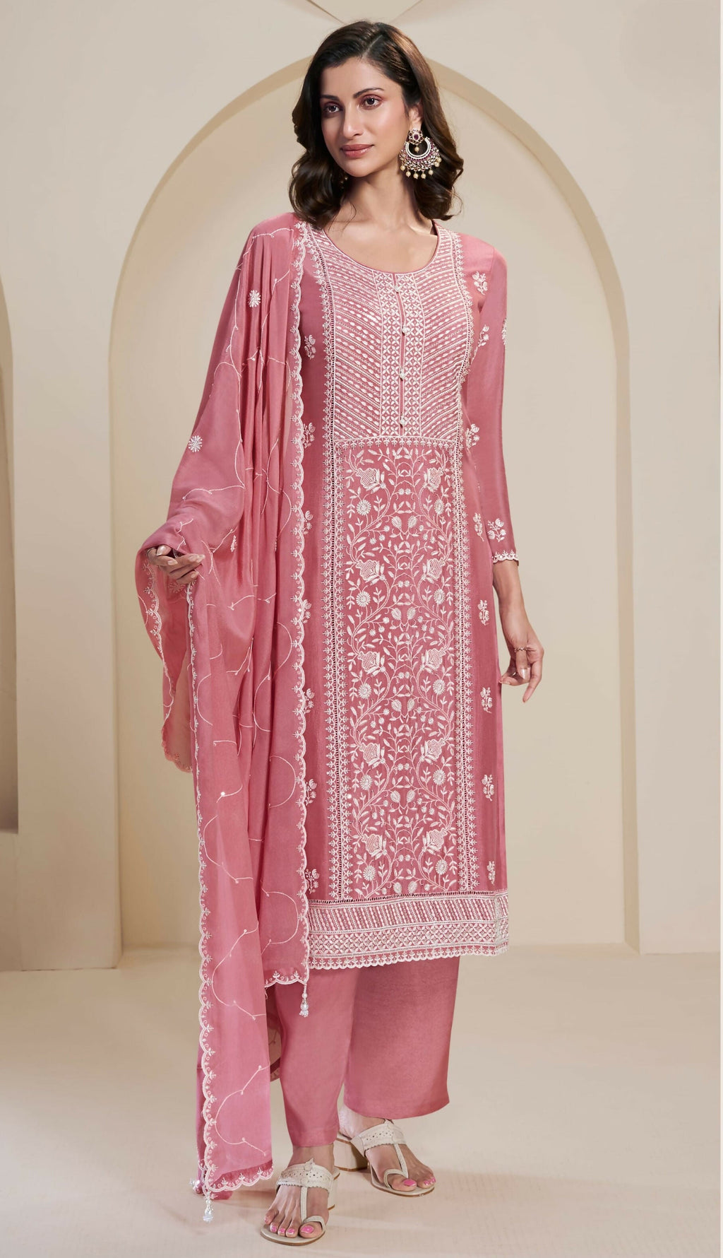 Anaita Pink Chinon Embroidered Thread Work Stitched Salwar Suit | Grocsy