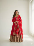 Teeya Creation Womens New Fancy Silk Heavy Quality Fabricwith Handwork Red Gown Set | Grocsy