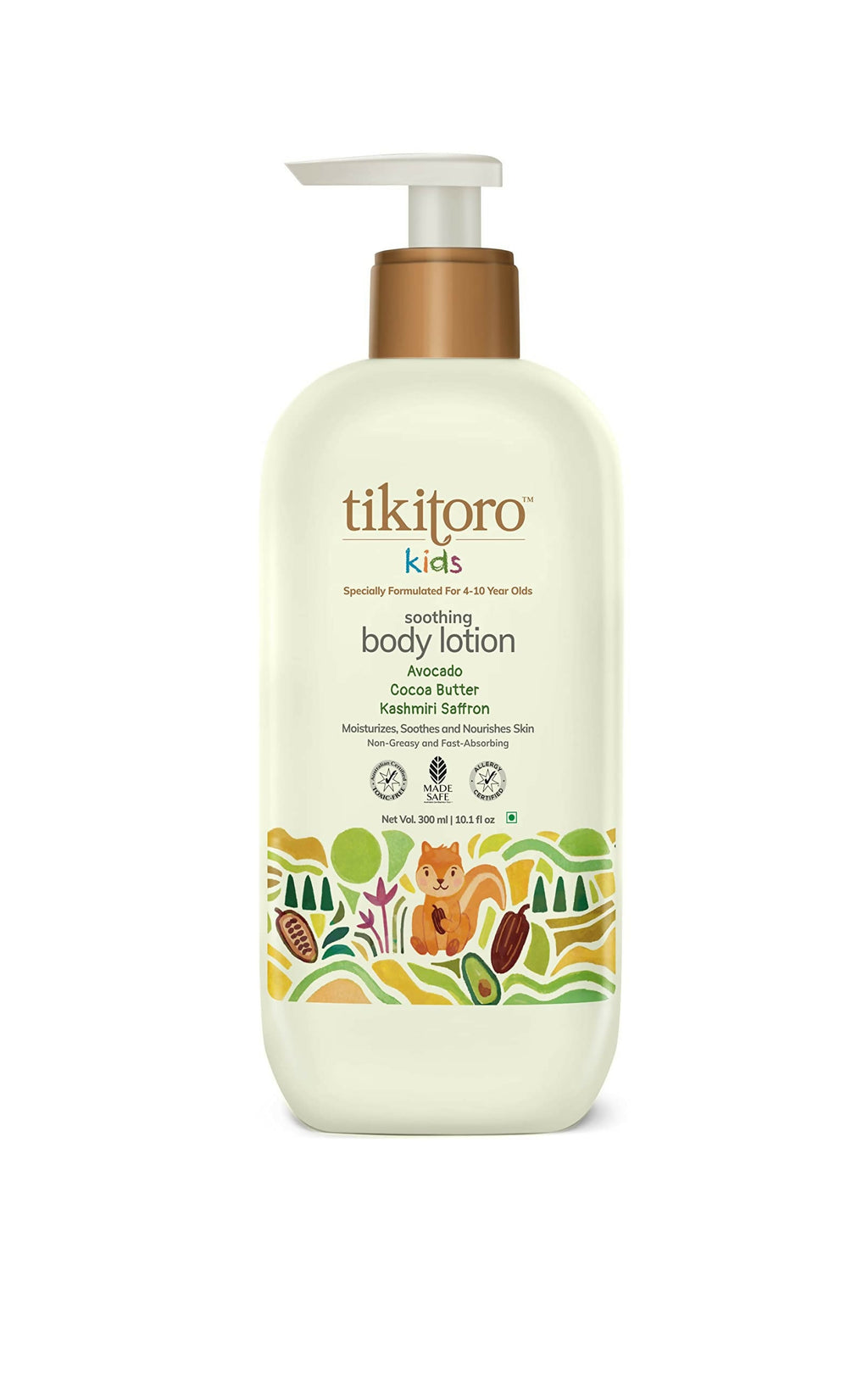 Tikitoro Kids Soothing Body Lotion 100% Vegan with Avocado, Cocoa Butter, Kashmiri Saffron Extract, Moisturizes, Soothes & Nourishes Skin | Grocsy