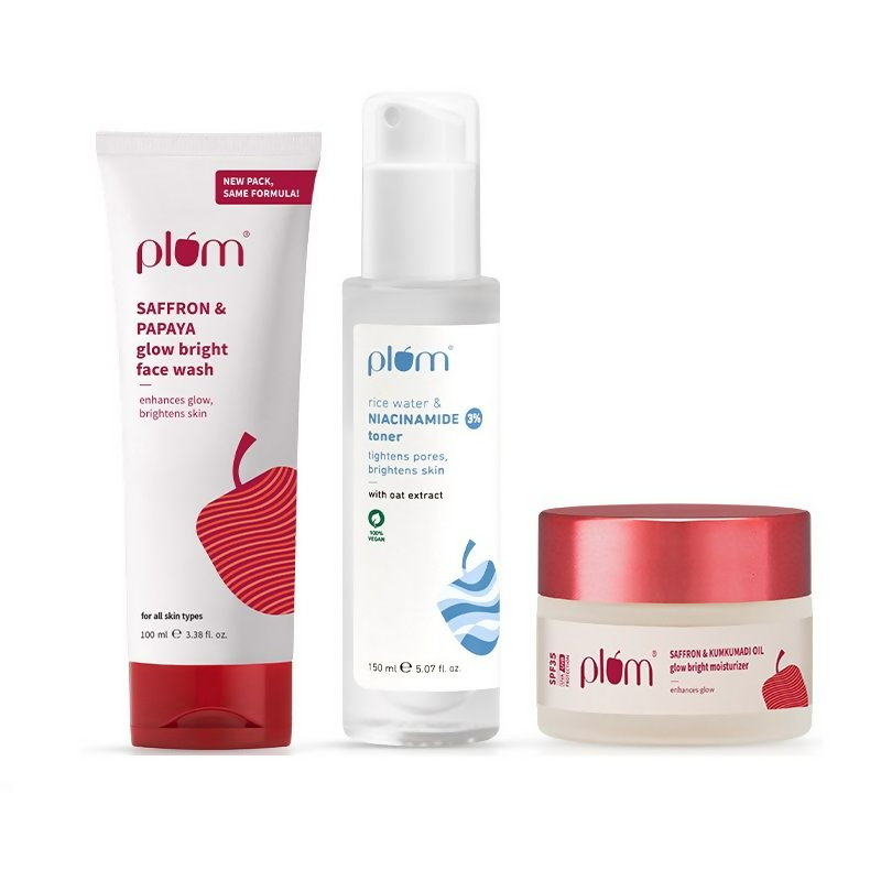 Plum CTM Combo - Saffron & Papaya Face Wash, Niacinamide Toner | Grocsy