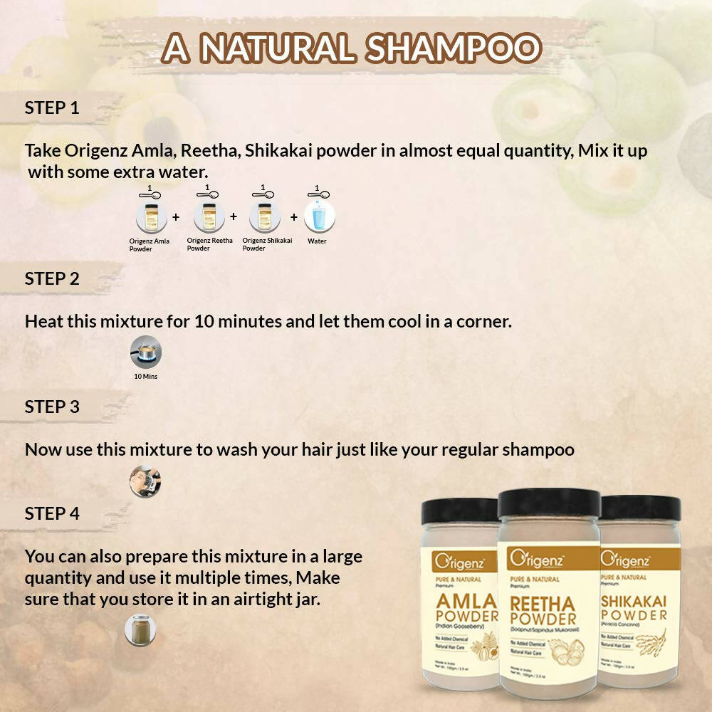 Origenz Premium Amla, Reetha, Shikakai Powder Combo For Hair Mask, Cleanser | Grocsy