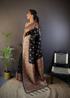 Joban Fashion Black Meena Weaves Pashmina Sarees | Grocsy