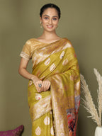 Shree Shyam Fashion Linen Cotton Mhendi Green Saree | Grocsy