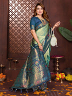 Aastha Fashion Sea Green Tissue Silk Weaving Saree | Grocsy