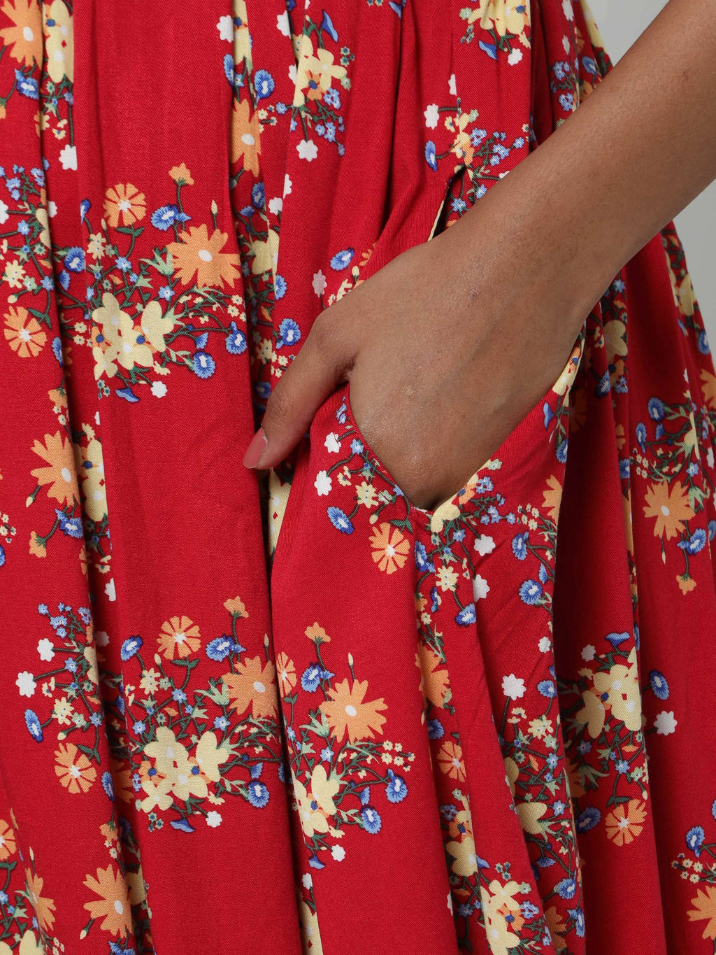 Manet Three Fourth Maternity Dress Floral Print With Concealed Zipper Nursing Access - Red | Grocsy
