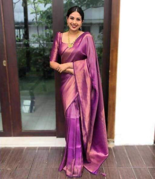 DEIANA'S Beautiful Designer Golden zari Soft Lichi Silk Saree - Majanta | Grocsy
