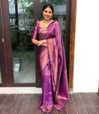 DEIANA'S Beautiful Designer Golden zari Soft Lichi Silk Saree - Majanta | Grocsy
