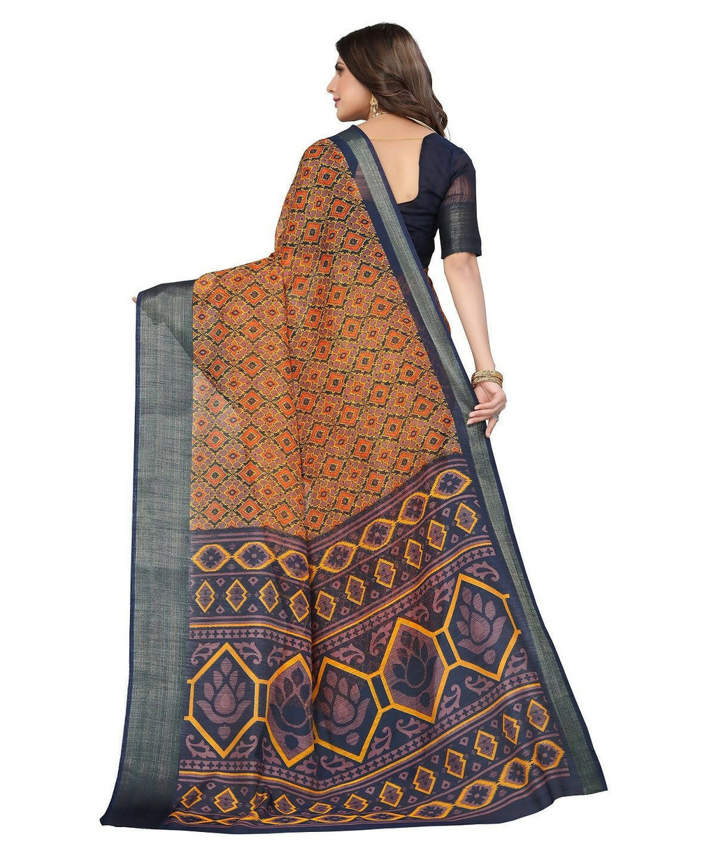 Vamika Cotton Orange Jari Border Bollywood Style Saree (VASU ORANGE) | Grocsy