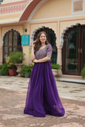 Joban Fashion Purple Georgette Sequence Embroidery Work Gown | Grocsy
