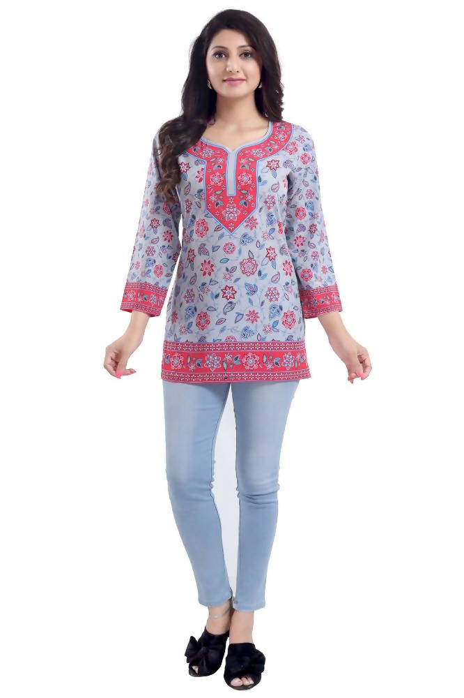 Snehal Creations Ash Gray Faux Crepe Short Kurti Tunic | Grocsy