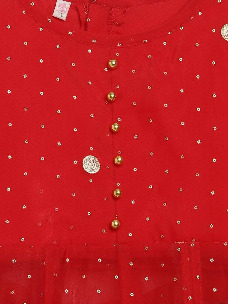 Ahalyaa Red Organza Kids Kurta Palazzo Set For Girls | Grocsy