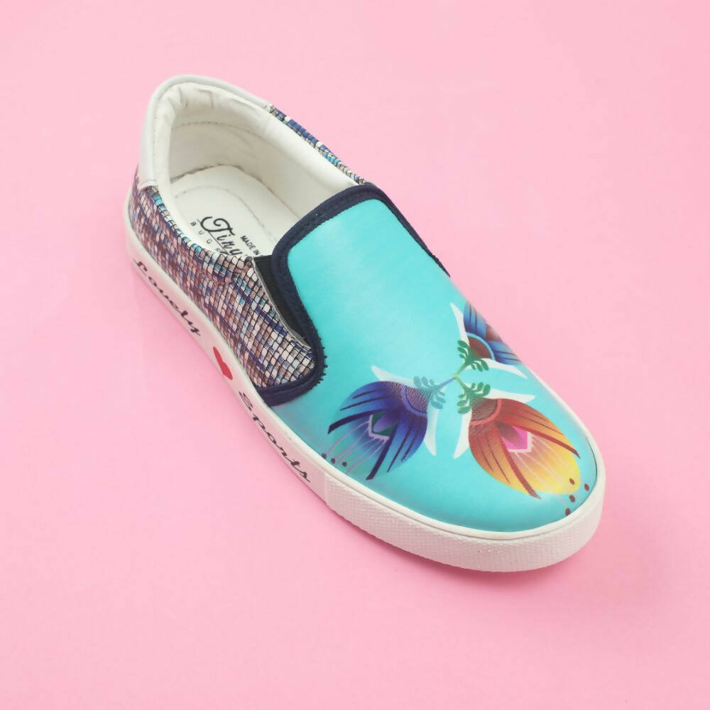 Tiny Bugs Girls Flower Printed Slip Ons Sneakers - Sky Blue | Grocsy