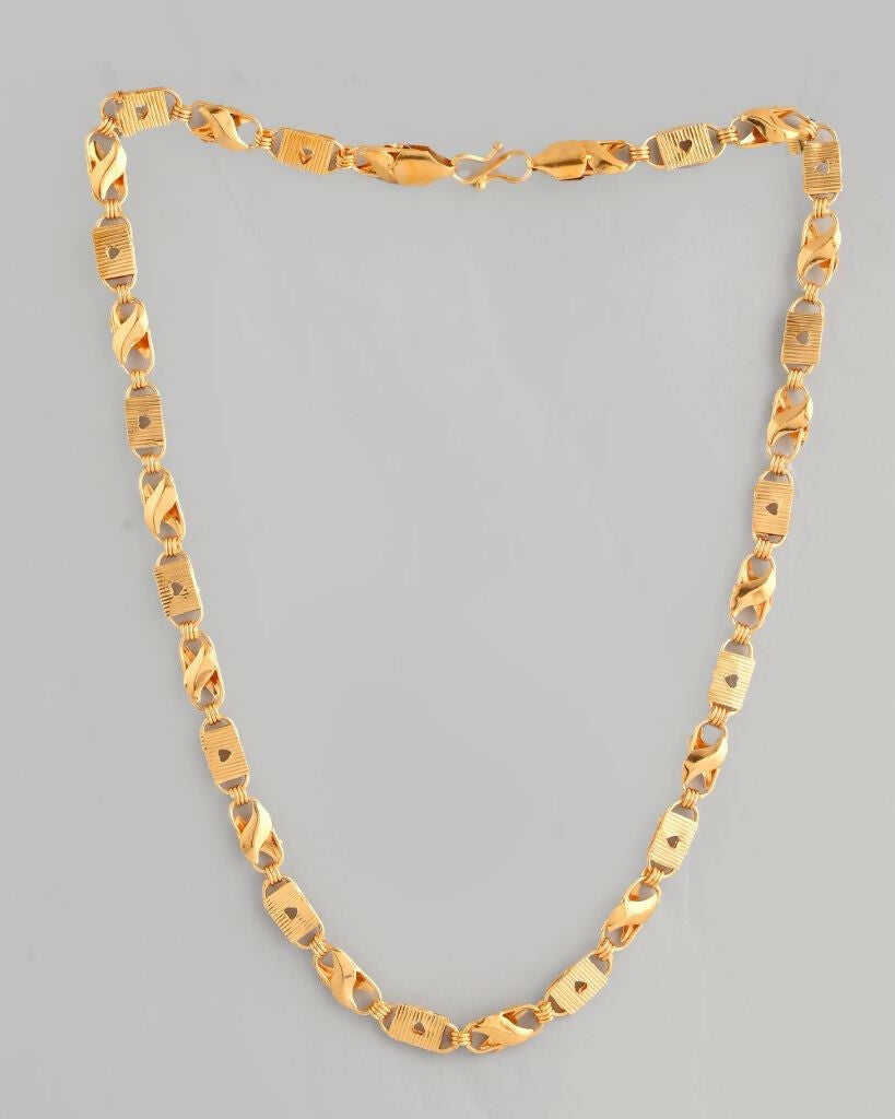 VOJ Gold-Polished Biscuit Shaped Chain With Small Heart | Grocsy