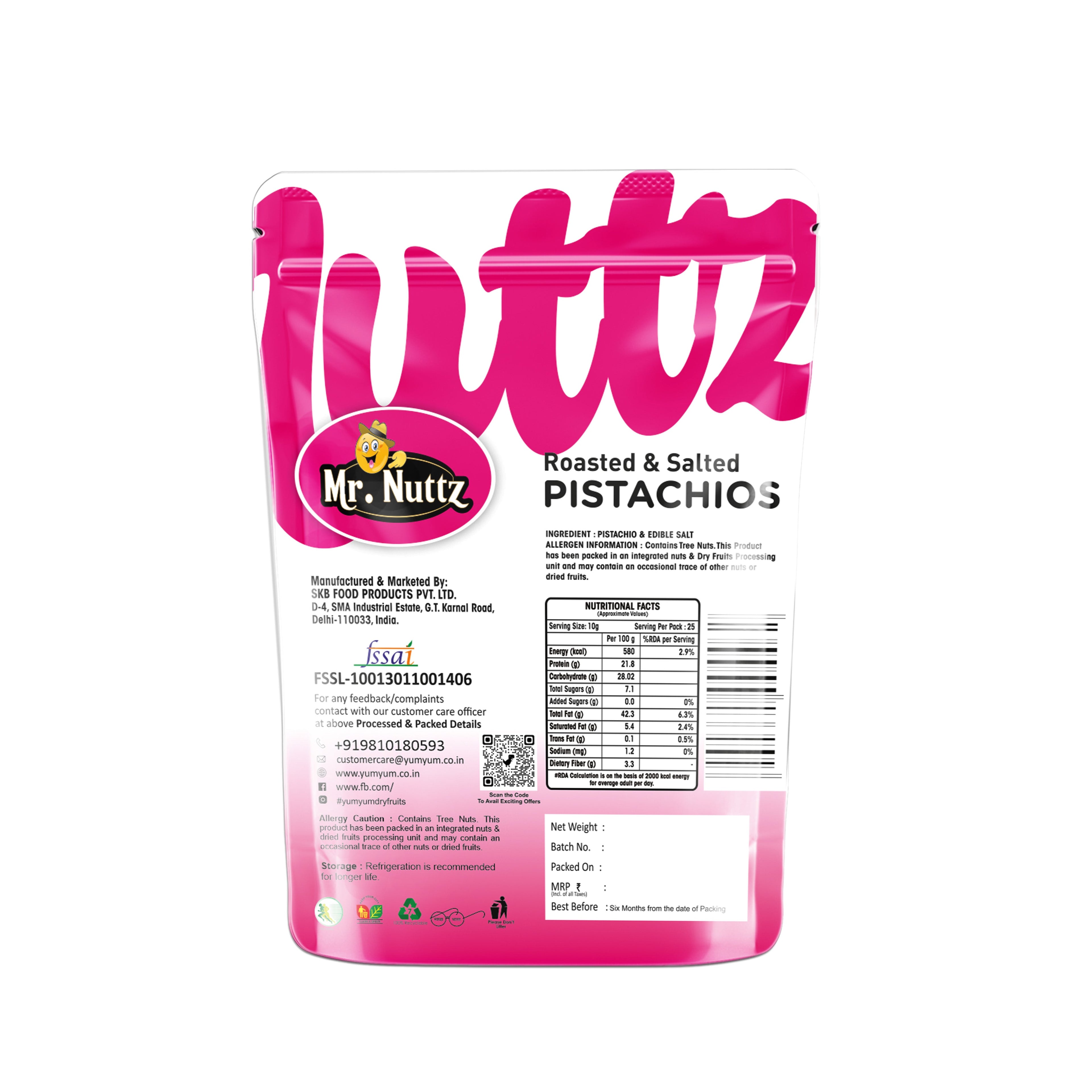 Mr. Nuttz Roasted & Salted Pistachios Pouch | Grocsy