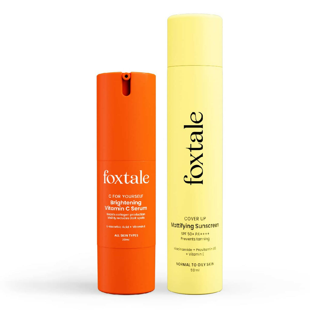 Foxtale Getting Even Skin Care Kit: C For Yourself Vitamin C Serum + Matte Finish Sunscreen | Grocsy