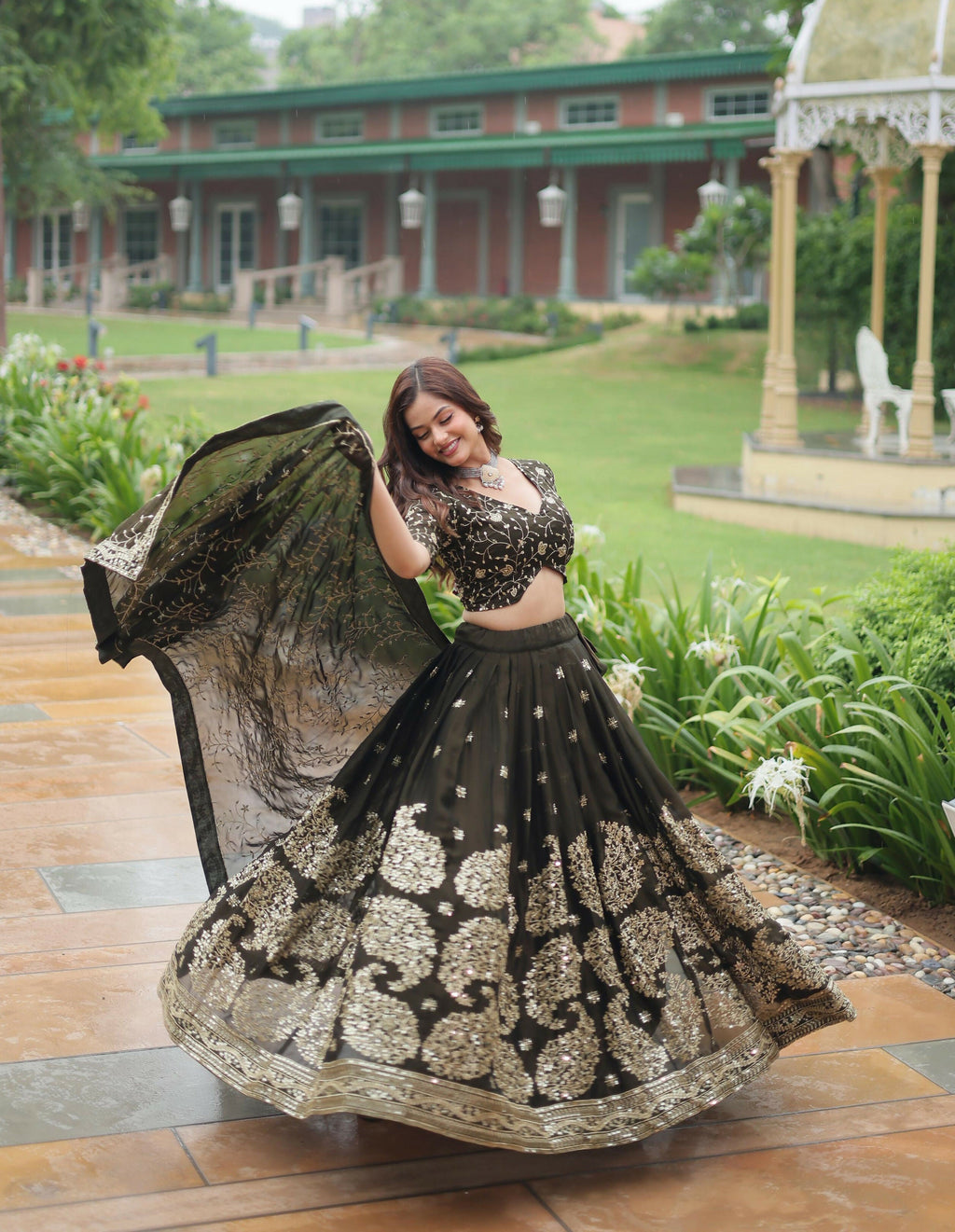 Lorenvalley Mahendi Rangoli Silk Heavy Sequins & Thread Embroidered work Lehenga Choli | Grocsy