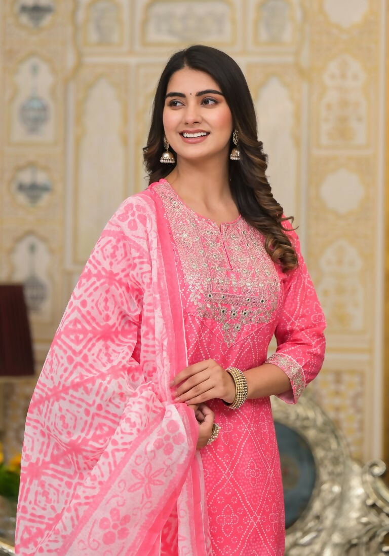 Partywear Designer Pink Cotton Stitched Suit With Dupatta - Tanisha | Grocsy