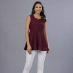 Juniper Women Wine Georgette Embroidered Peplum Tunic | Grocsy