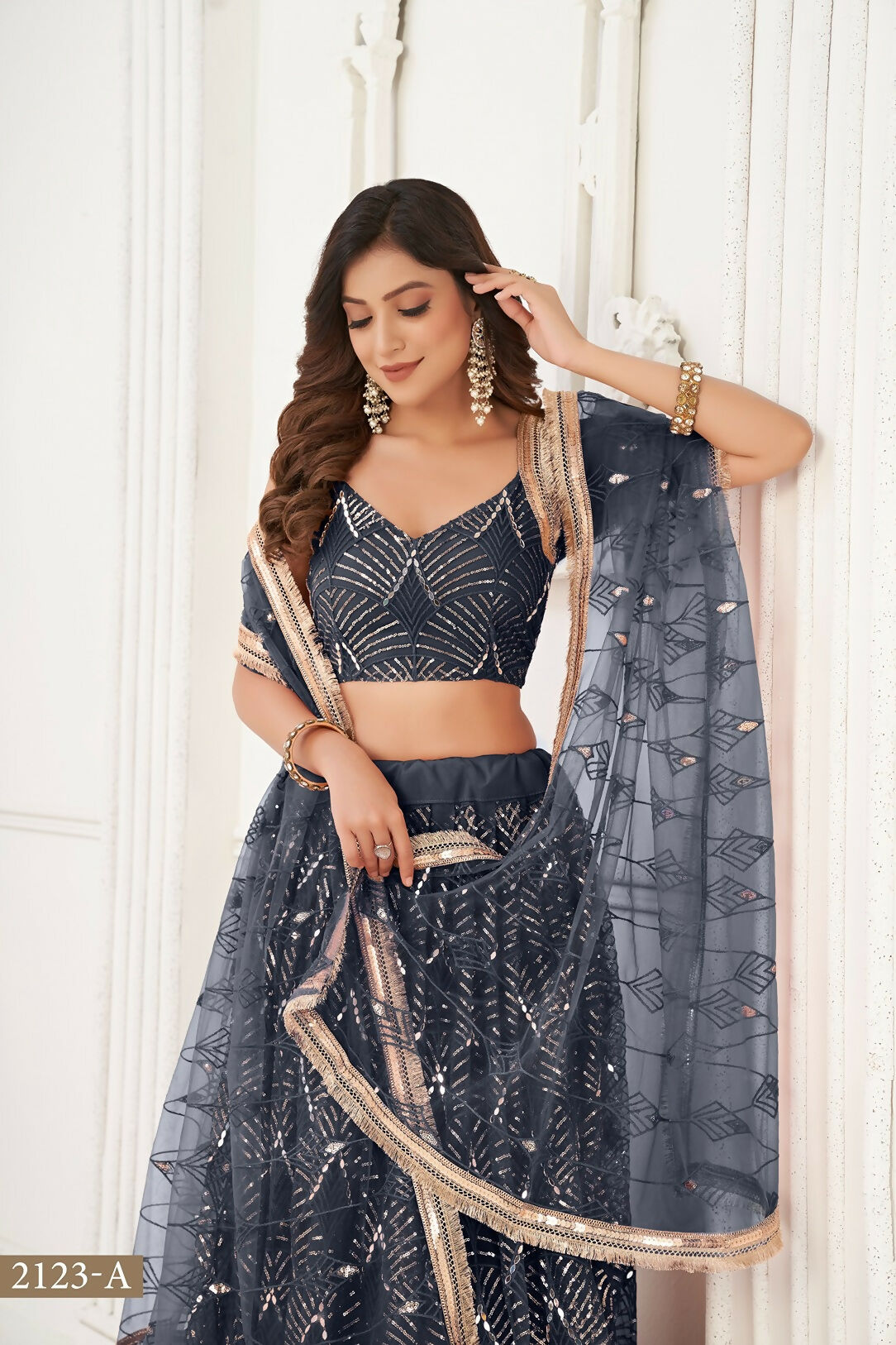 Eilara Glamorous Black Net With Sequins And Thread Embroidery Real Mirror Work Lehenga Choli For Wedding | Grocsy