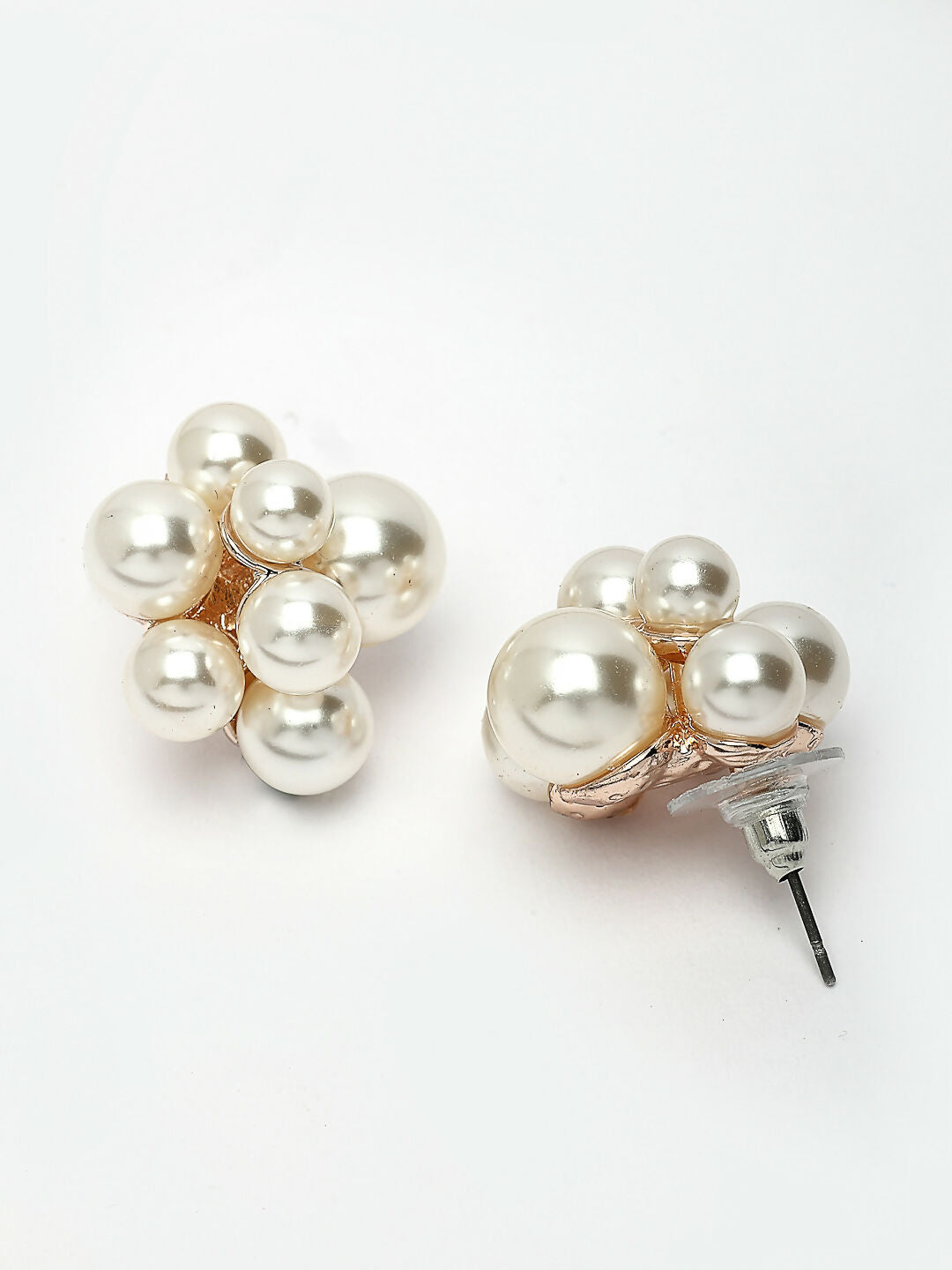 NVR Women's Gold Pearl Gold-Polished Circular Studs Earring | Grocsy