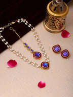 Ruby Raang Blue and Red Meenakari Kundan Necklace with Earrings & Maang Tikka | Grocsy