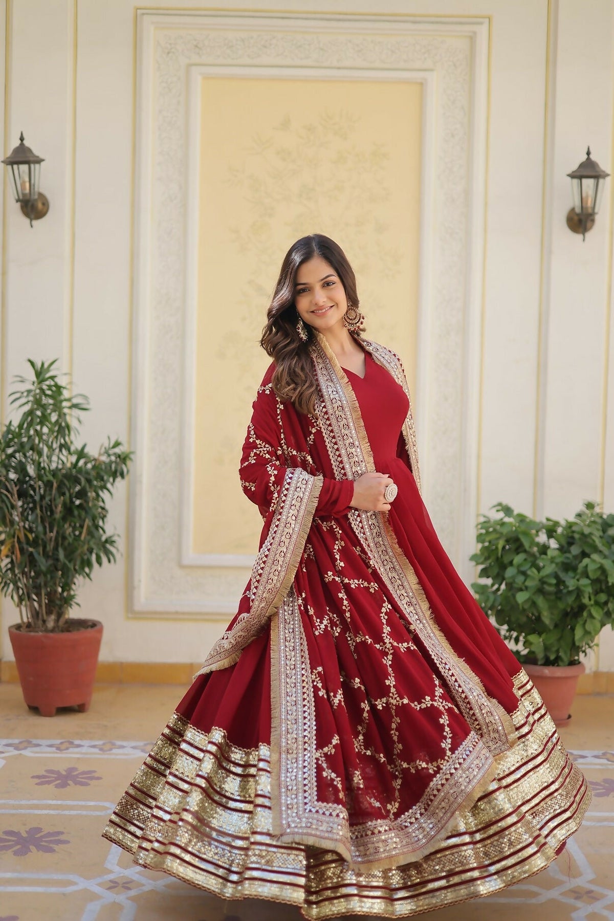 Joban Fashion Maroon Georgette Sequence Embroidery Work Kurta Set | Grocsy