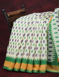 Combo of Off White and Mango Green Patan Patola Semi Chanderi Saree By Gayathri Reddy Designer Studio | Grocsy