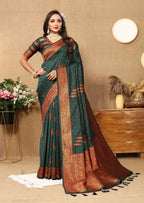 Vedant Vastram Bottle Green Color Banarasi Silk Saree - Bottle Green | Grocsy