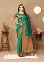 Vedant Vastram Green Color Banarasi Silk Saree - Green | Grocsy