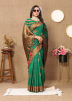 Vedant Vastram Green Color Banarasi Silk Saree - Green | Grocsy