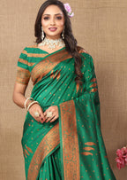 Vedant Vastram Green Color Banarasi Silk Saree - Green | Grocsy