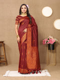 Vedant Vastram Maroon Color Banarasi Silk Saree - Maroon | Grocsy