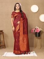 Vedant Vastram Maroon Color Banarasi Silk Saree - Maroon | Grocsy