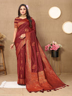 Vedant Vastram Maroon Color Banarasi Silk Saree - Maroon | Grocsy