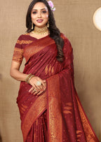 Vedant Vastram Maroon Color Banarasi Silk Saree - Maroon | Grocsy