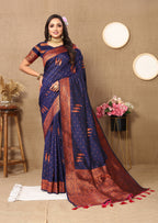 Vedant Vastram Navy Blue Color Banarasi Silk Saree - Navy Blue | Grocsy