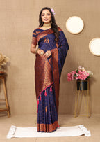Vedant Vastram Navy Blue Color Banarasi Silk Saree - Navy Blue | Grocsy
