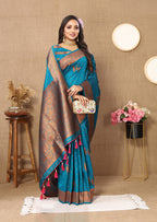 Vedant Vastram Rama Color Banarasi Silk Saree - Rama | Grocsy
